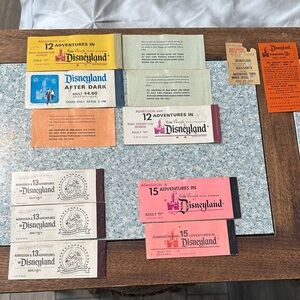 Vintage Disneyland Ticket Collection. 60’s & 70’s. Back artwork proves dates.